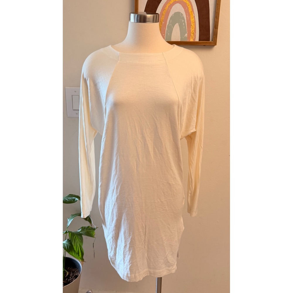 LAmade Tunic Top Womens XS Ivory Long Sleeve Micromodal Slit Hem Minimalist